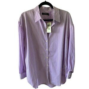 NWT Lauren Ralph Lauren Striped Broadcloth Shirt Lavender Large